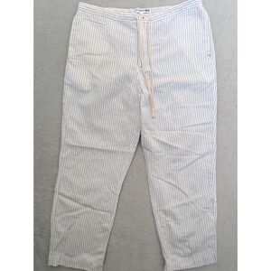 Linen Blend Drawstring Pants L Blue White Stripe Cropped UNIQLO Ines de la...